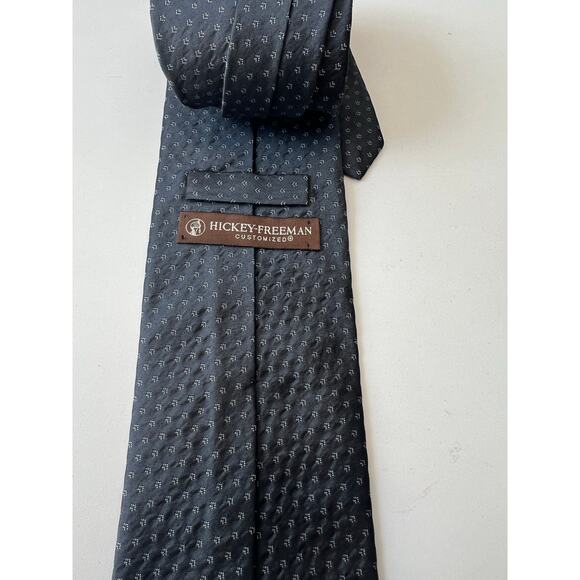 Hickey Freeman Made in USA Silk Men's Neck Tie Steel Blue Silver SG - Picture 2 of 9
